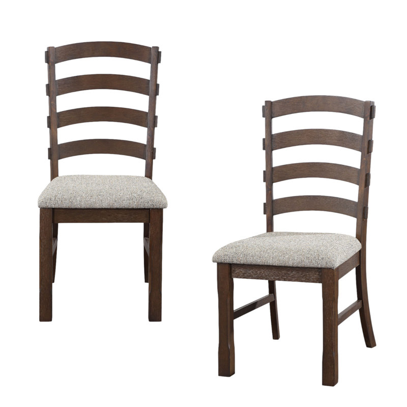 Ensemble de deux chaises d'appoint à dossier échelle en tissu gris et chêne