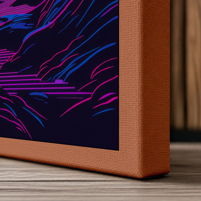 Sunset Beyond Mountains Retro - Wrapped Canvas, 36x24 - 91.4 x 61.0 cm, Terracotta Border