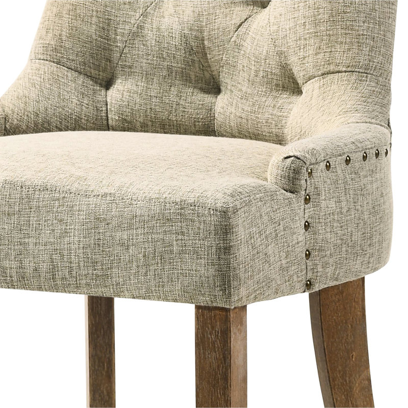 2 chaises en tissu beige avec chêne récupéré - dossier élégant, chaises d'appoint de conception 2, conception confortable