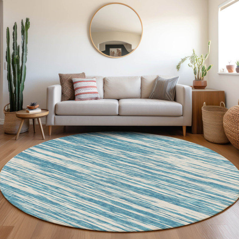 Premium Machine Washable Prisco Teal Rug, Round 8'