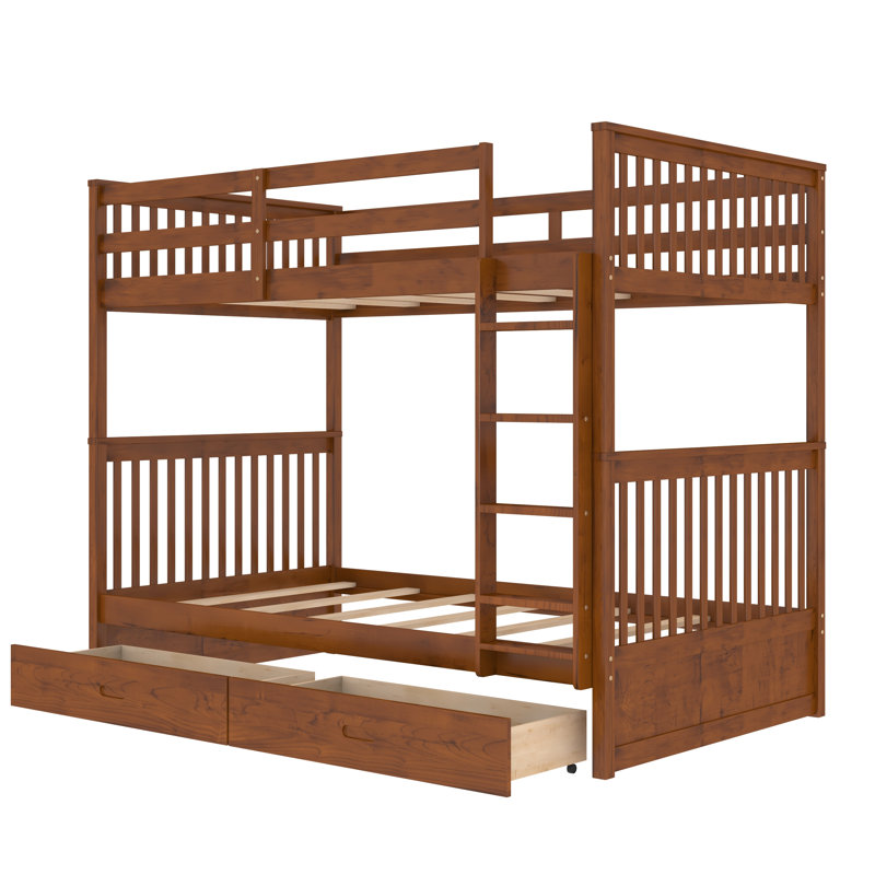Felske Kids Bunk Bed with Drawers, Espresso,  Full over Full