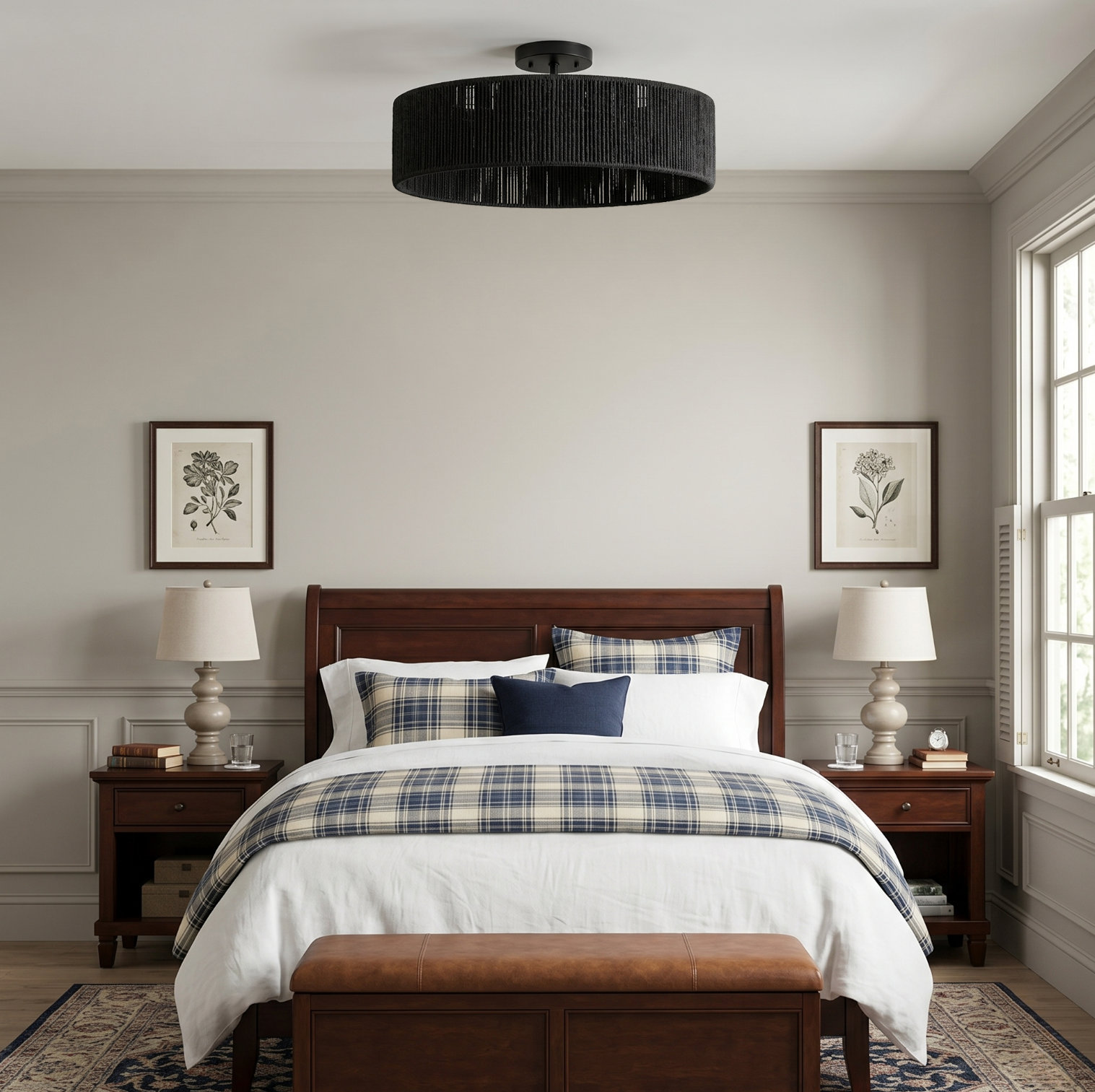 24" 5-Light Semi Flush Mount, Matte Black