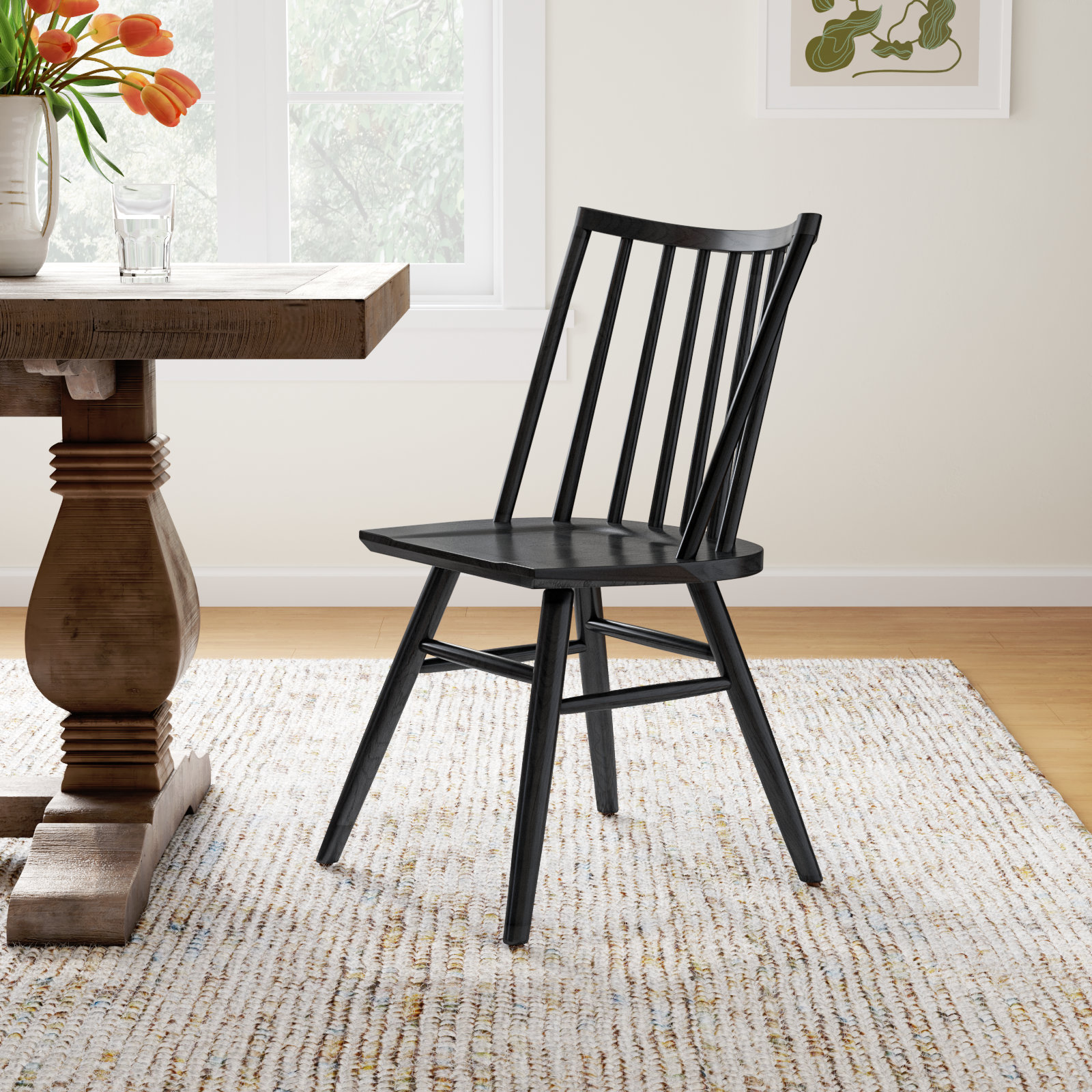 Shania Solid Wood Slat Back Dining Chair, Black