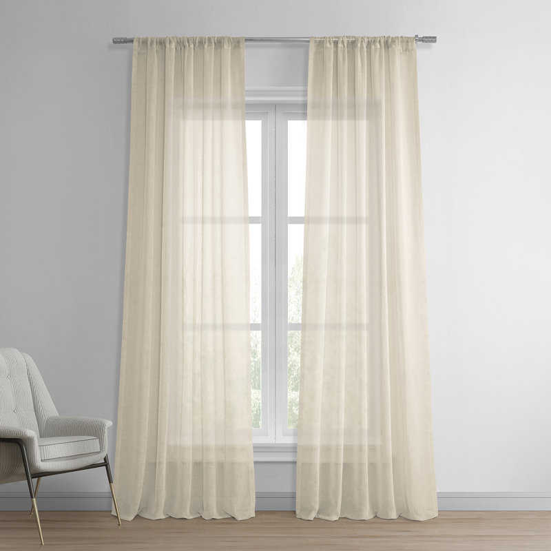 Larsa Linen Blend Sheer Curtain Single Panel, White Orchid, 50" W x 120" L