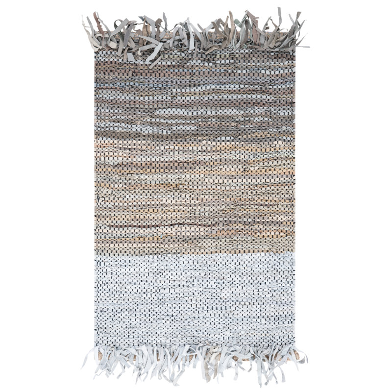 Grube Hand Woven Leather/Cotton/Jute Rug in Gray/Beige, Rectangle 5' x 8'