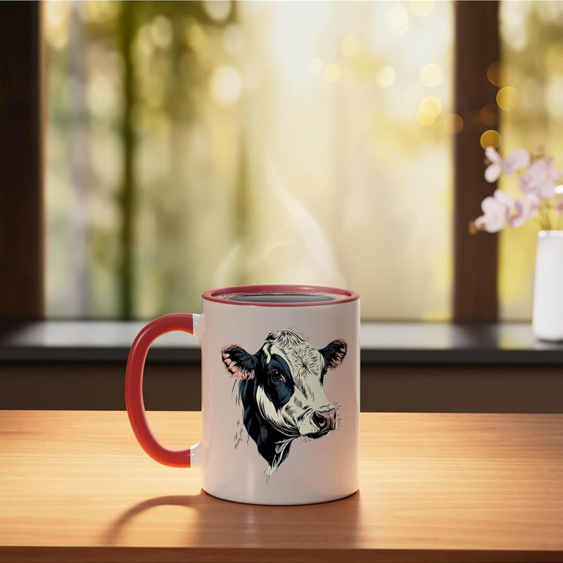 Farm Cow Ceramic Mug, Orange/White, 11oz, Red