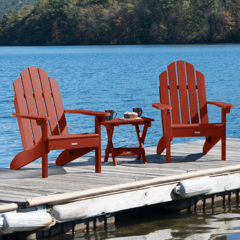 Chaise Adirondack en plastique avec table Anette, Rouge rustique