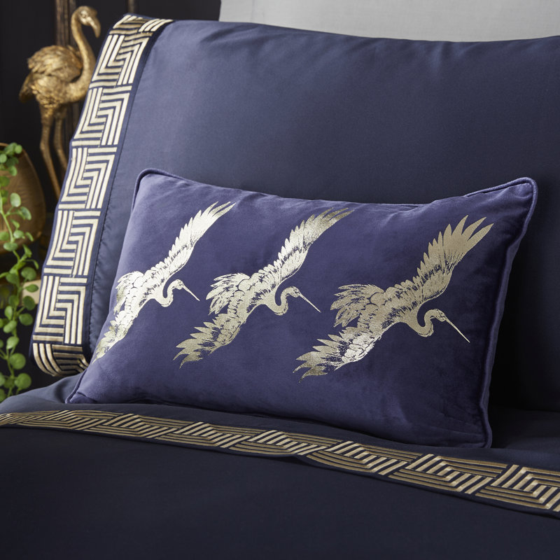 Qing Foil Print Cushion with Filling, Navy