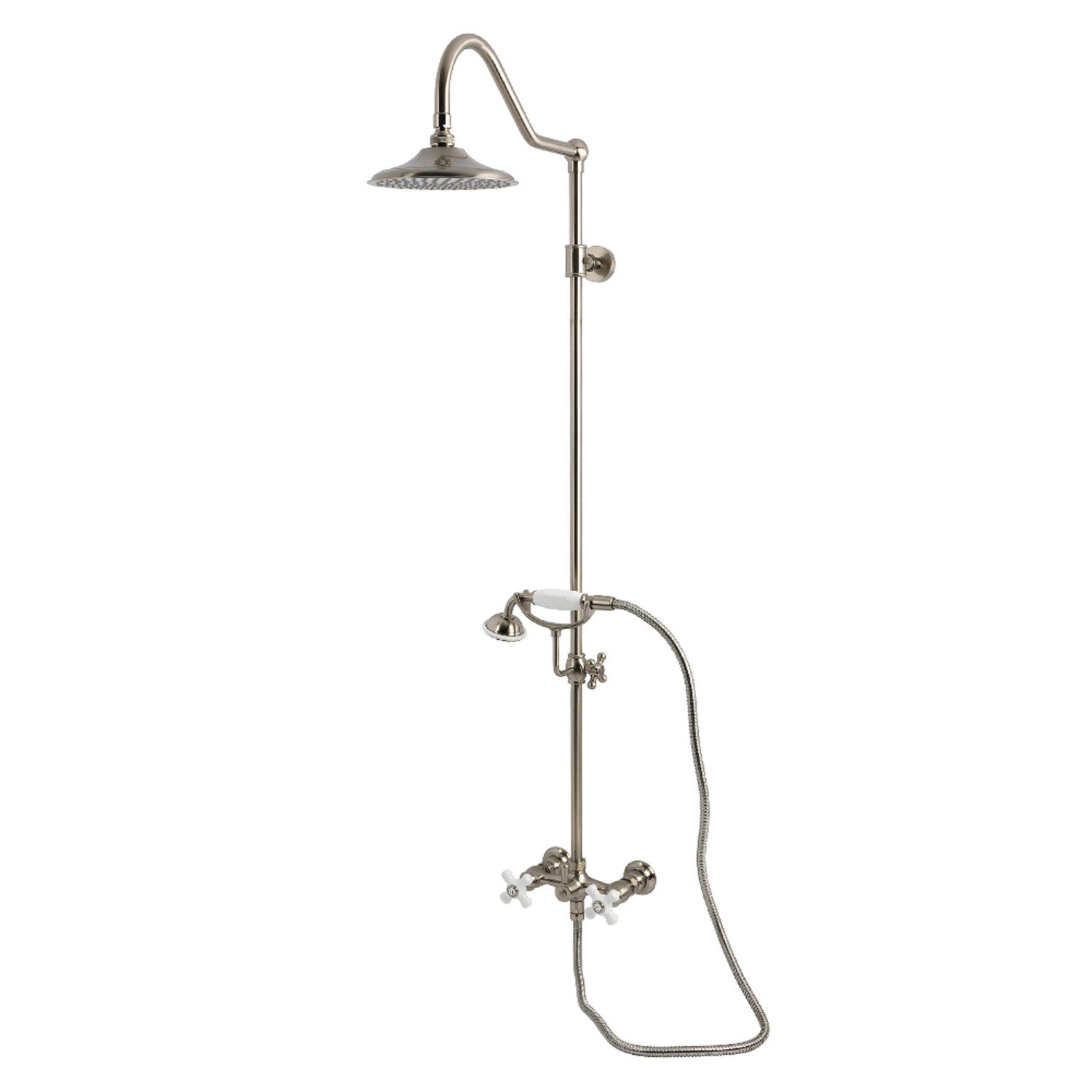Kingston Brass Kingston Wall Mount Rain Drop Shower System with Hand Shower, Brushed Nickel