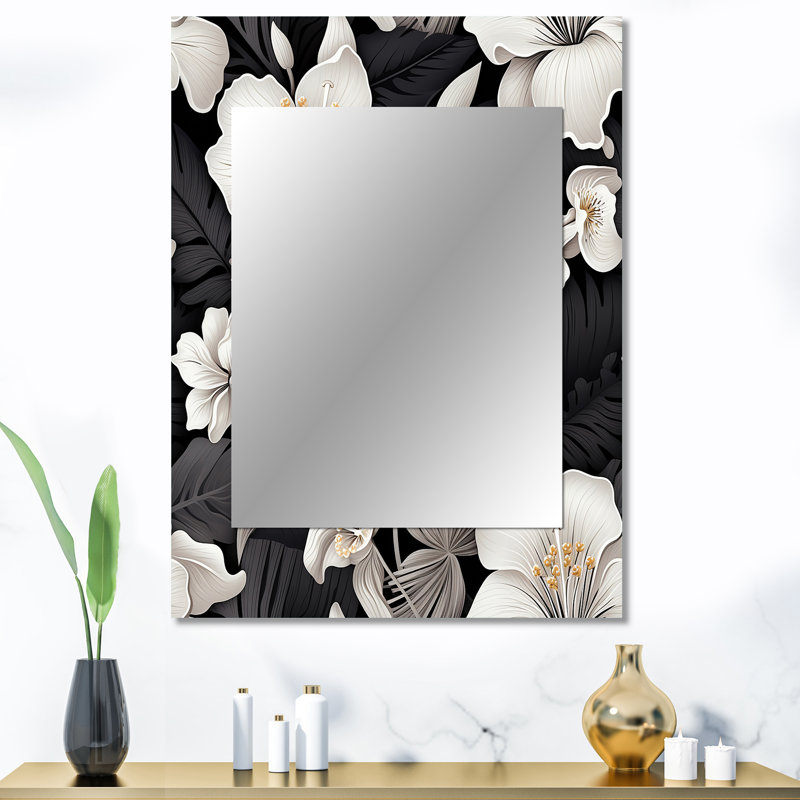Monochrome Tropics Tropical Pattern - Tropical Mirror Wall Decor, 40" x 30"
