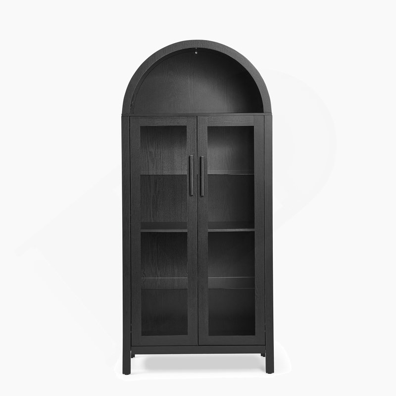 Arched Storage Cabinet With One Lamp, Wooden Storage Cabinet For Kitchen, Living Room, Office, Black