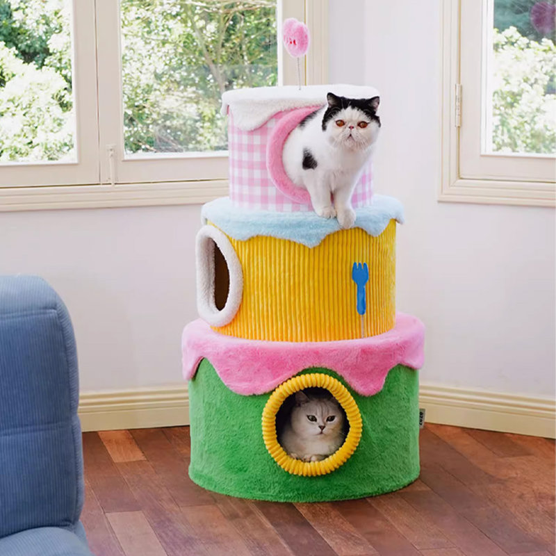 Arbre à chat 3 niveaux avec condons, perchoir, poteaux à griffer
