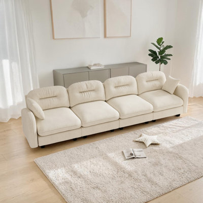 Geneveve Four-Seate Sofa Couches Chenille Fabric, Ergonomic Design, High-Density Foam Easy Install Elegant Armrests High Quality Wooden Base,Fits Living Rooms