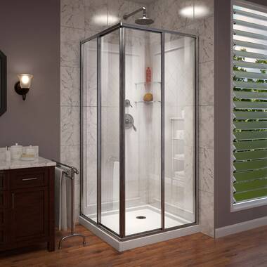 ELEGANT Framed Sliding Corner Shower Enclosure Door in Chrome - On