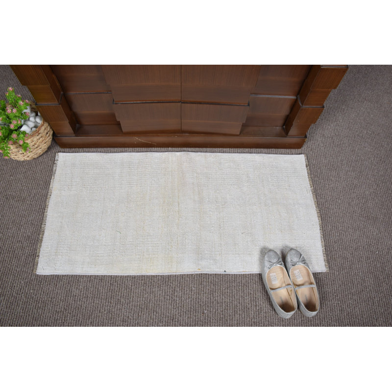 Tapis turc vintage tissé à la main beige pour l'intérieur de la maison, idéal pour un vestibule ou un décor bohème