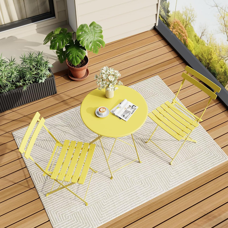 Ensemble bistro 3 pièces, ensemble de mobilier de patio pliant extérieur / intérieur, ensemble de table et chaises d'extérieur pliable peu encombrant