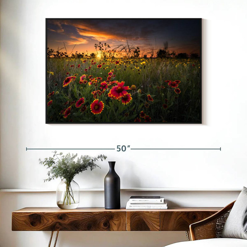 Aube au champ de fleurs, Cadre flottant noir, 40 po x 27 po