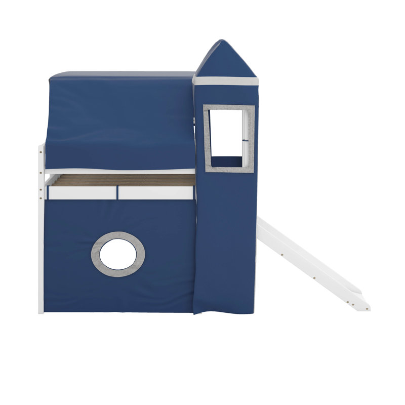 Lit mezzanine double avec tente et tour, Lit double, Bleu