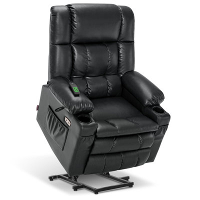 23" Seat Width Dual Motor Power Recliner Lift Chair with Vibration and Heat, Infinite Position, Faux Leather
