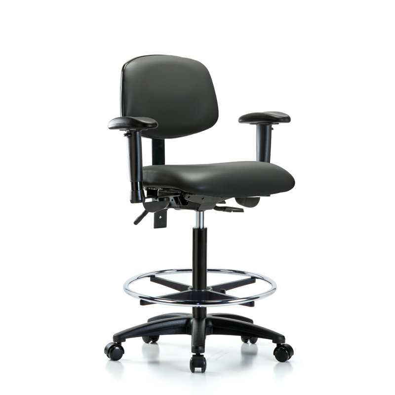 Chaise de travail en vinyle Lakel, Roulettes, Carbone, Oui