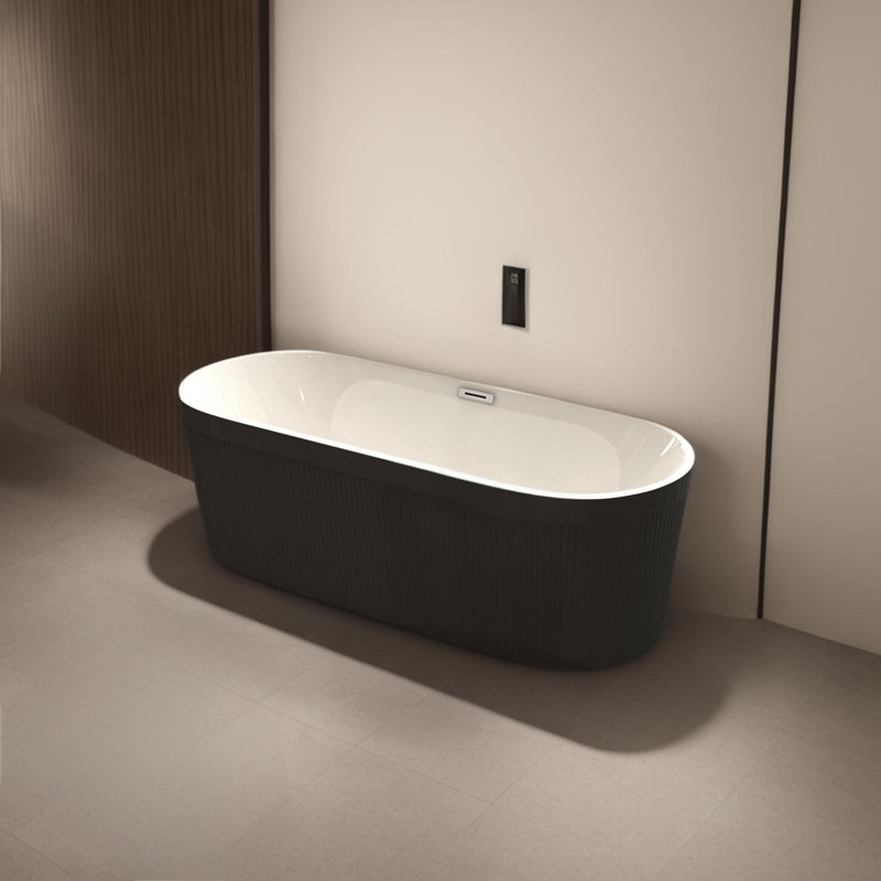 59" Acrylic Freestanding Bathtub With Unique Pleated Design, Black