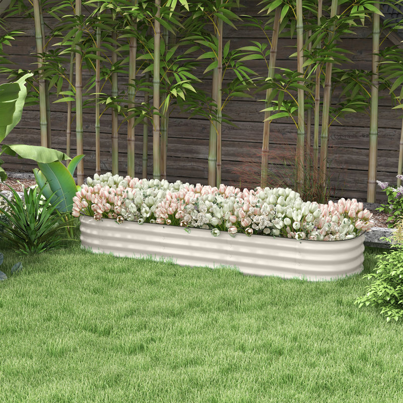 6.4' X 2' 1' Galvanized Raised Garden Bed, Outdoor Metal Elevated Planter With Edging, Cream, Self - Draining, Grow Flowers Herbs And Vegetables, Modular Assembly Bed Kit 1', Suitable For Growing