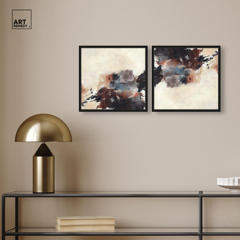 Safari Sun II Set Canvas Modern Boho by Art Remedy, Black Floater Framed, 13" H x 13" W