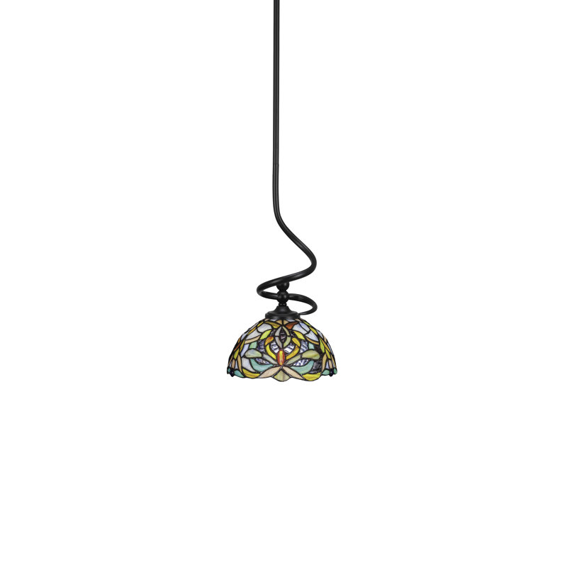 Mini-luminaire suspendu Ffiona avec verre d'art kaléidoscope 7 po, Noir mat