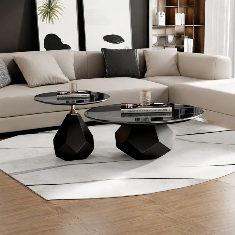 Modern simple round marble coffee table, Black