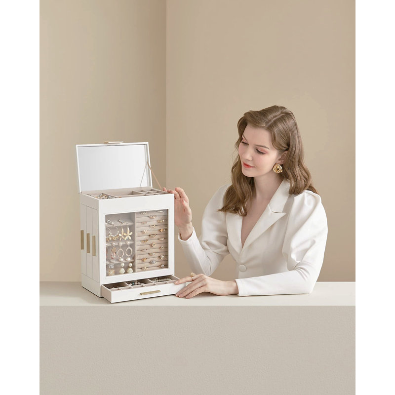 Wood Jewellery Box +, White/Golden