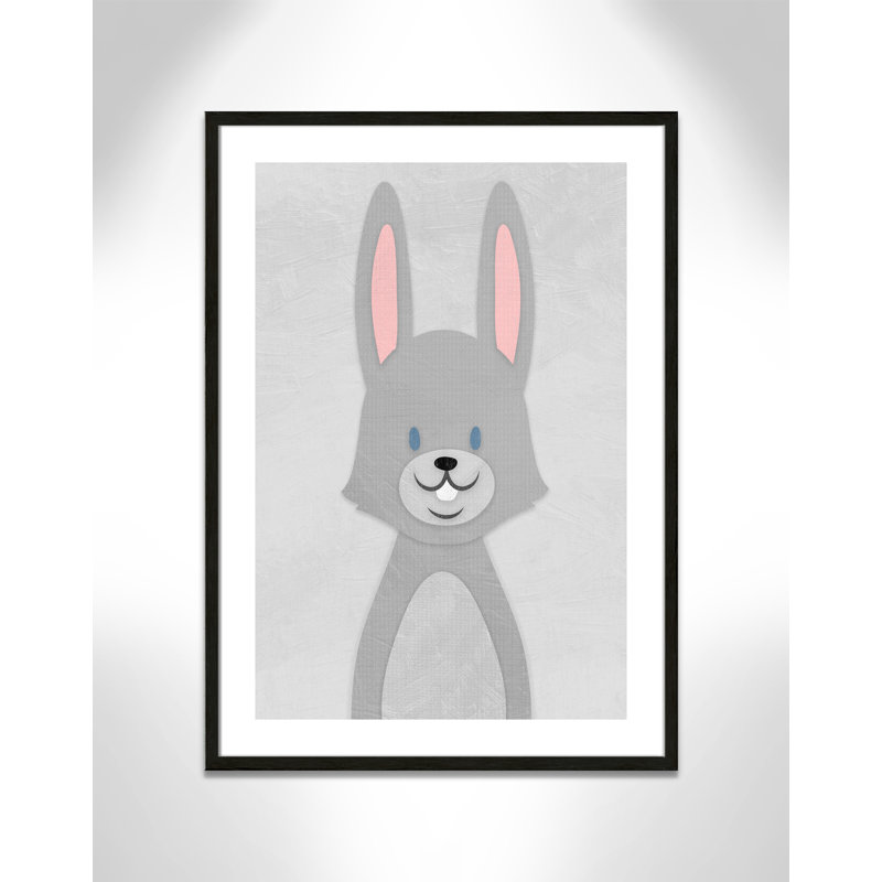Art de lapin joyeux, H 34,5 po x l 24,5 po x P 1,18 po, Encadré de boîte à grain de bois noir