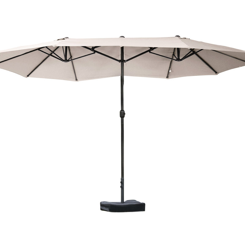 Parasol de patio 15 pi, acier rectangulaire, écran solaire double face, manivelle sans effort, parasol café 15 pi, acier rouille, bloc, manivelle facile,