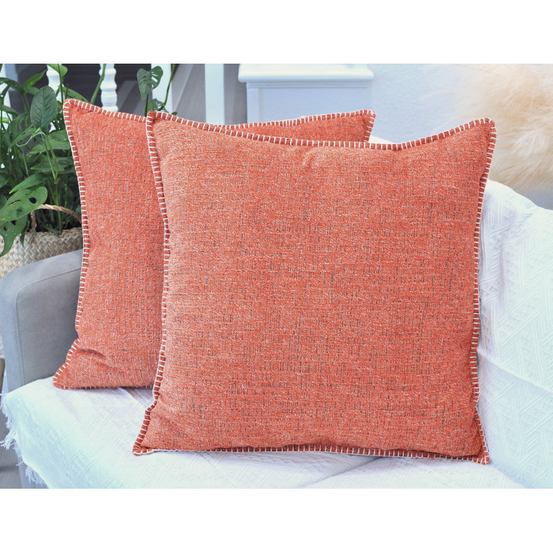 Orange Chenille 26" x 26" Square Throw Pillow Covers Set