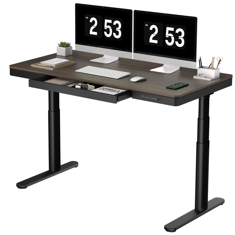 Chargeur de bureau debout sans fil à hauteur réglable 55 po x 28 po Landaverde, Bambou foncé, Noir