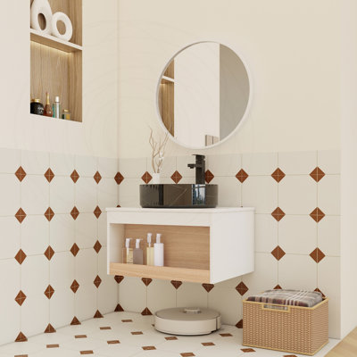 Meuble-lavabo flottant 24 po avec lavabo vasque en marbre noir