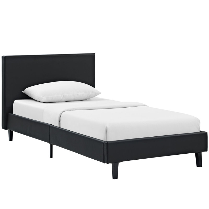 Anya Full Double Black Faux Leather & Wood Modern Platform Bed
