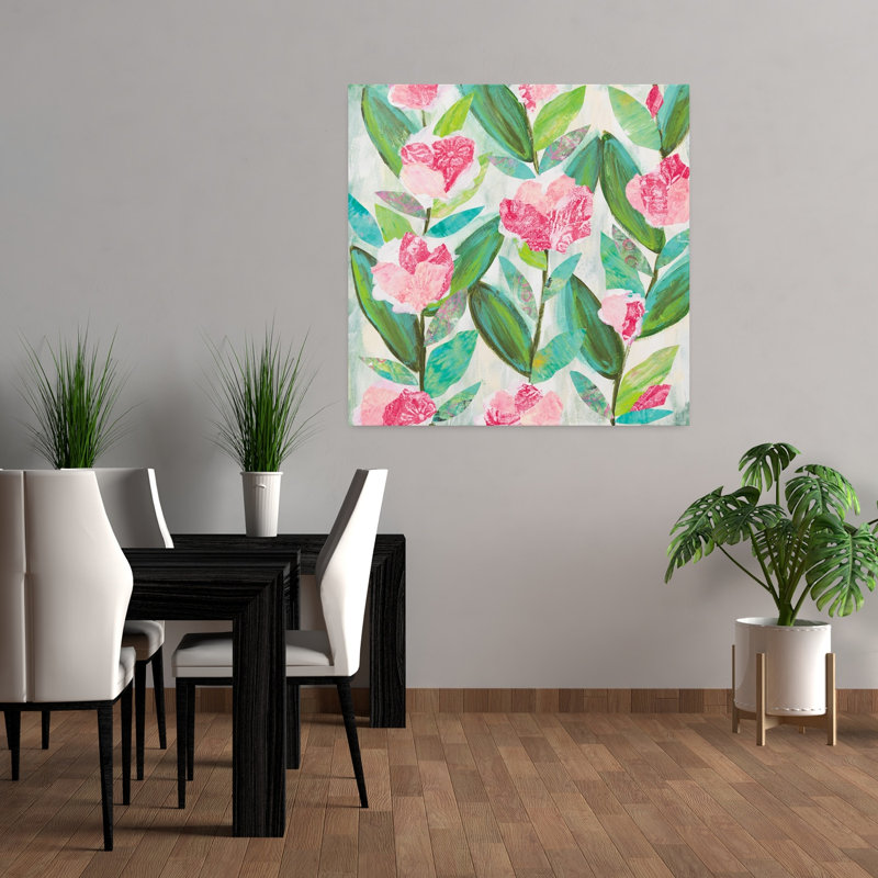 Art contemporain de jardin rose, H 36 po x l 36 po