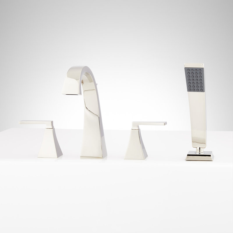 Vilamonte 4-Hole Roman Tub Filler And Hand Shower - Without Rough-In Valve, Polished Nickel