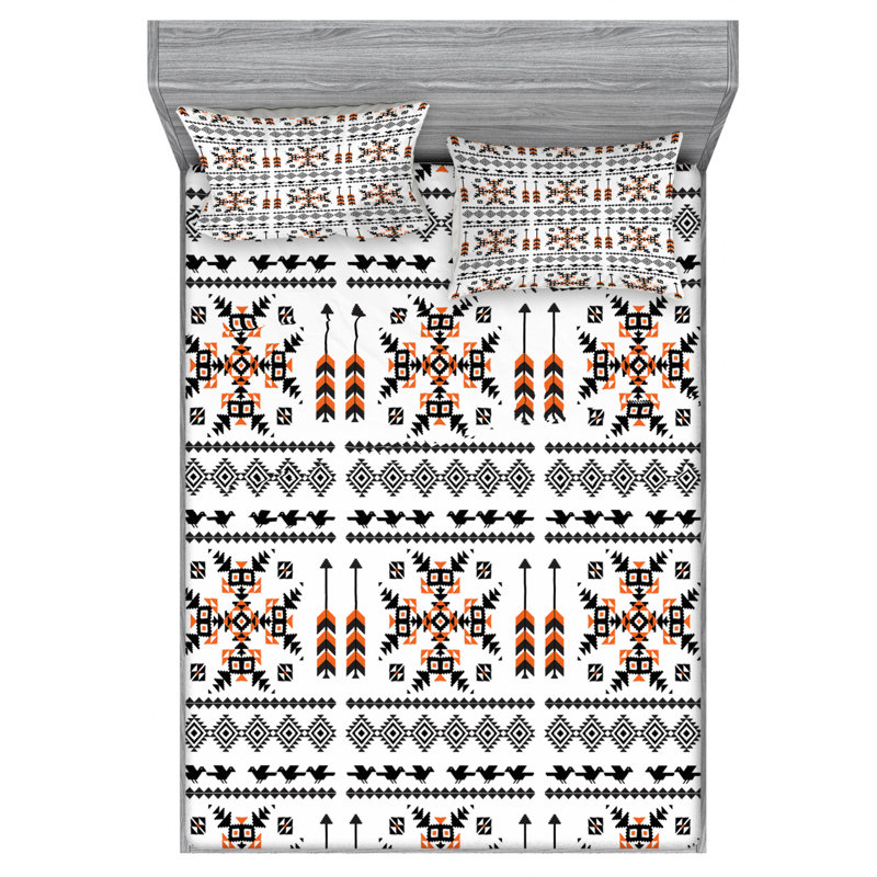 Microfiber Geometric Sheet Set, Queen Sheet Set with Fitted Sheet