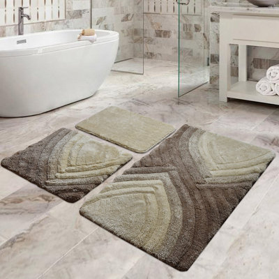 Premium Acrylic Bathmat Set (3 Pieces), Antibacterial Non-Slip, 15.8 x 23.6 inches, 19.7 x 23.6 inches, 23.6 x 39.4 inches | 100% Acrylic, 1.4 lbs/sq ft | Machine Washable, Soft & Durable for Bathroom Safety