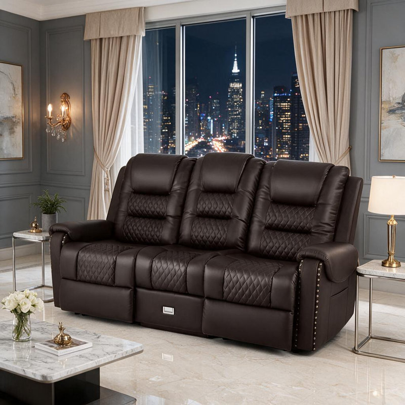 Fauteuil de massage inclinable en cuir de polyuréthane 77 po avec siège USB Red Barrel Studio®, fauteuil de massage chauffant avec porte-gobelets et boîte de rangement