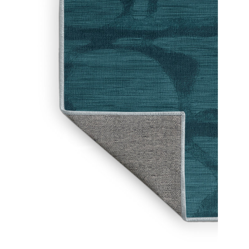 Tapis bleu abstrait lavable à la machine, Rond 3 pi