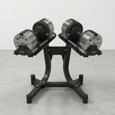 RB TectonicPlates Lite - Les haltères réglables True Original - Incréments de 1 kg - Poids maximal de 32 kg - Entraînement de musculation et de remise en forme à domicile - Ensemble de 2 avec support - Argent