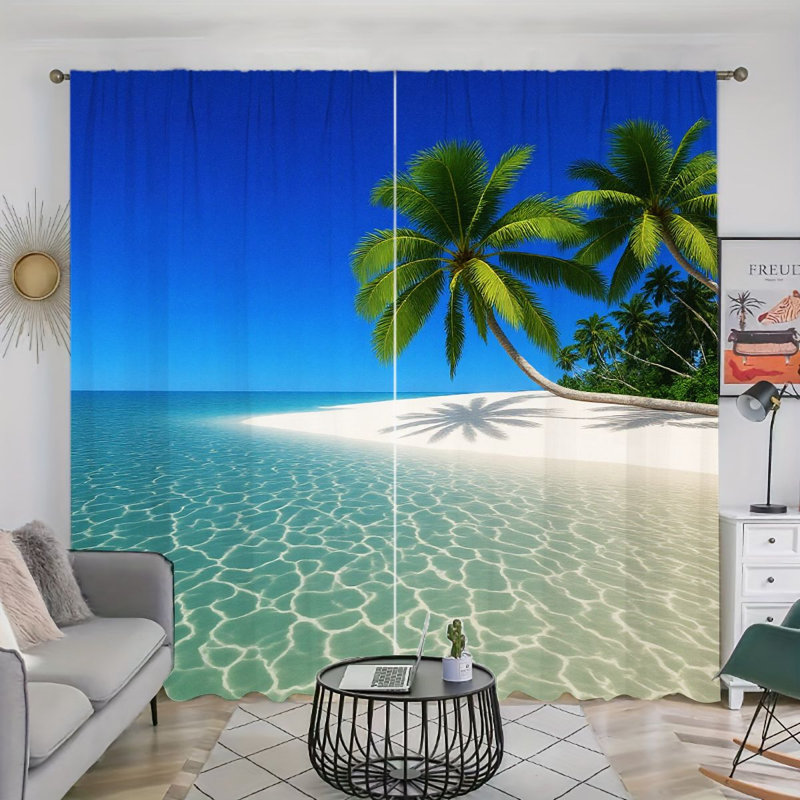 Rideau filtrant la lumière du soleil 2 pièces Tropical Beach, L 52 po x H 63 po x 2 pièces