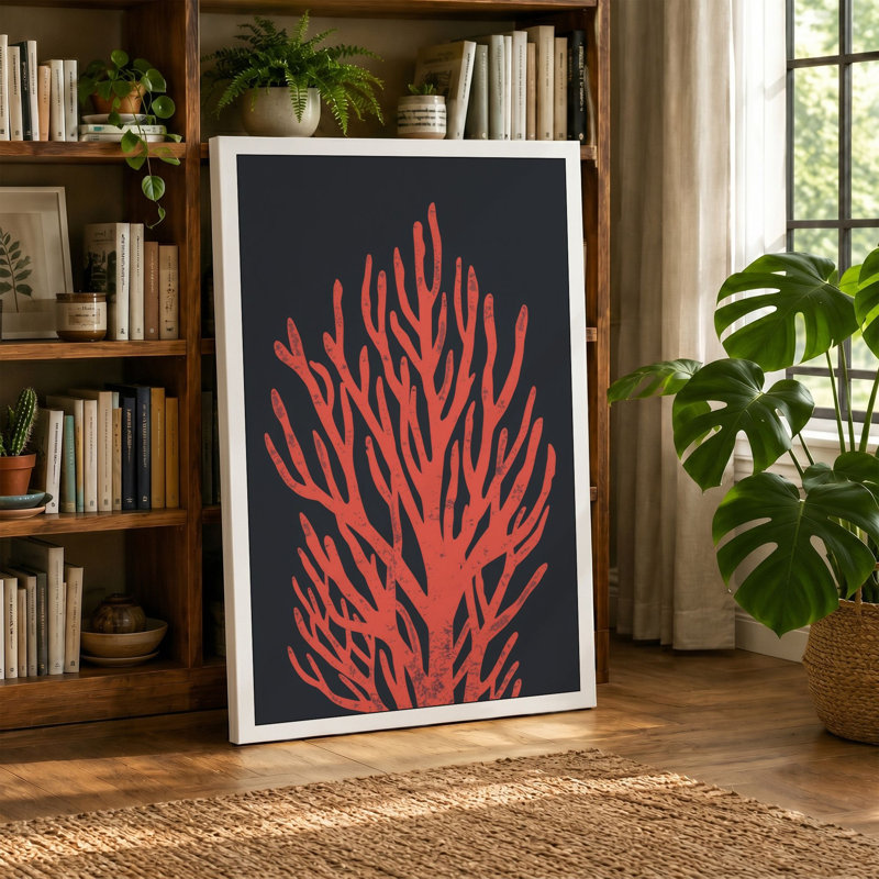 Coral Tree Botanical 1 Piece Wrapped Canvas Wall Art, 18x12 - 45.7 x 30.5 cm, Teal Border