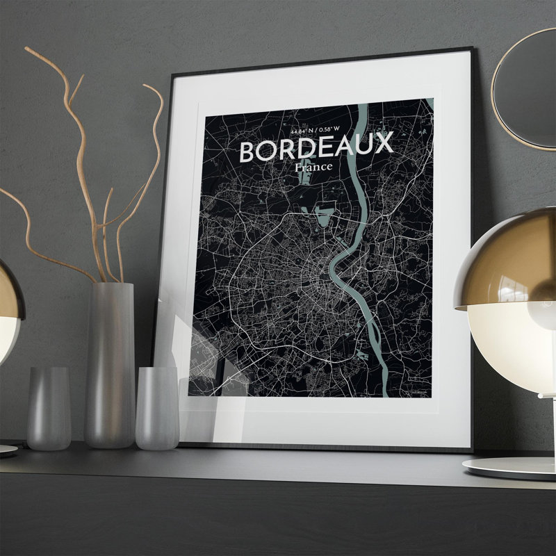 Bordeaux City Map In Midnight - No Frame Print, 20cm H x 16cm W x 0.05cm D