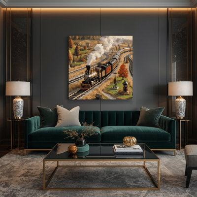 Transportation Model train set illustrations Brown Canvas Wall Art