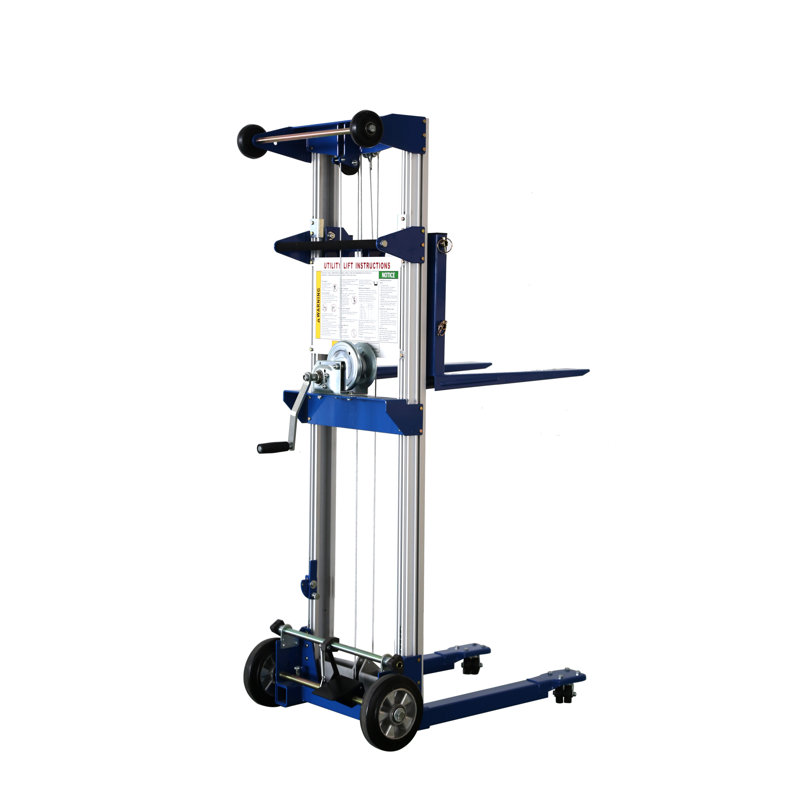 400 lbs Capacity Steel Manual Hand Crank Stacker Blue Durable Build