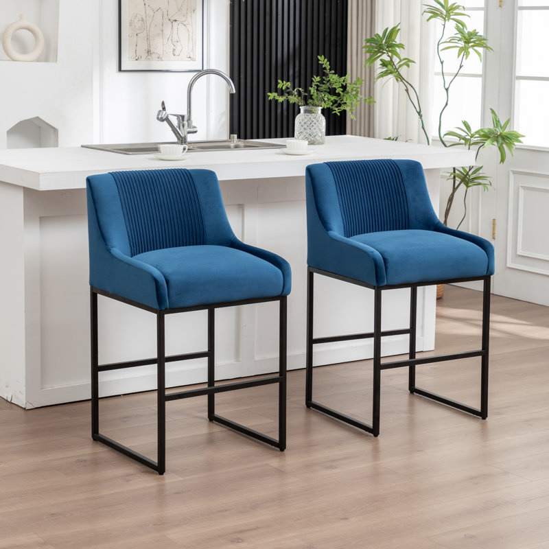 Tabouret de comptoir rembourré Charney, Marine