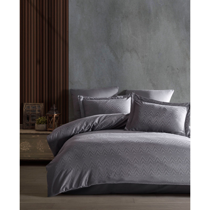 Ensemble de housse de couette réversible en coton martelé, Anthracite
